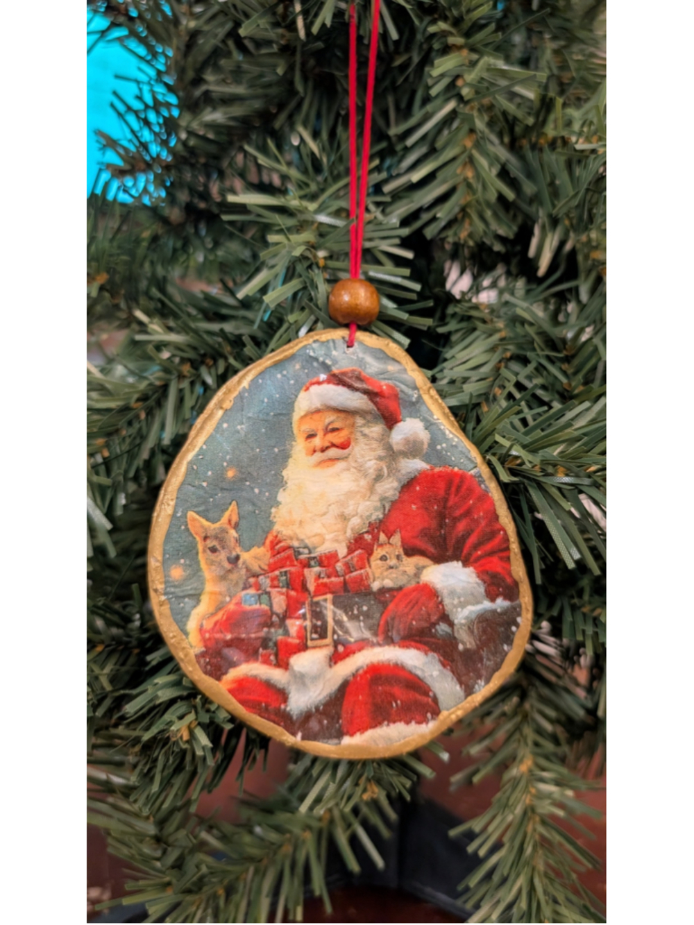 Handmade Santa Claus Decoupage Oyster Shell Christmas Ornament Great Gift Idea